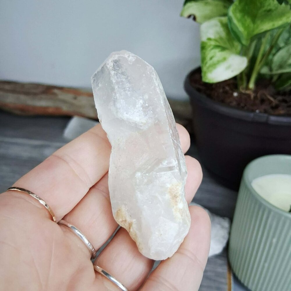 Clear quartz crystal point, imperfect